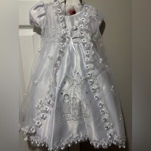 White Embroidered Dress with Floral Details